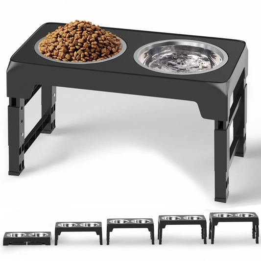 Elevated Dog Bowls Stand with 2 Thick 42Oz Stainless Steel Dog Food Bowls, Raised Dog Bowls 5 Heights Adjustable for Small Medium and Large Dogs, Cats